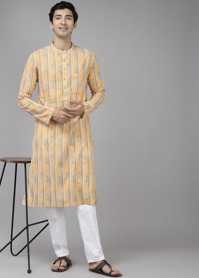 2 Pc Light Yellow Printed Cotton Kurta Set VDVSD240654 - Indian Silk House Agencies