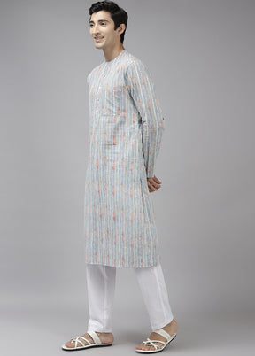 2 Pc Light Grey Printed Cotton Kurta Set VDVSD240655 - Indian Silk House Agencies