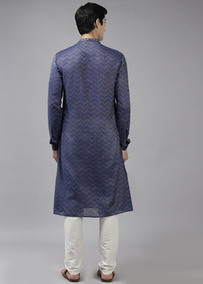 2 Pc Royal Blue Woven Silk Kurta Set VDVSD240660 - Indian Silk House Agencies
