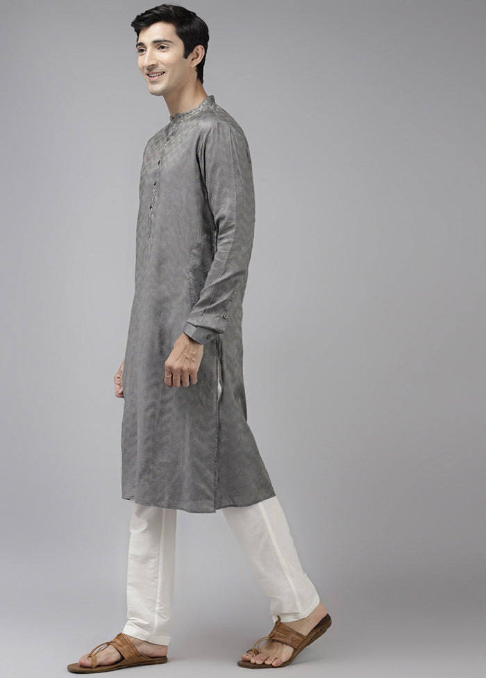2 Pc Grey Woven Silk Kurta Set VDVSD240661 - Indian Silk House Agencies