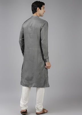 2 Pc Grey Woven Silk Kurta Set VDVSD240667 - Indian Silk House Agencies
