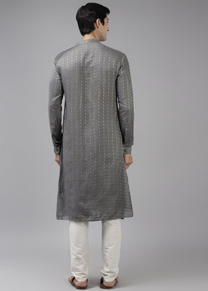 2 Pc Grey Woven Silk Kurta Set VDVSD240676 - Indian Silk House Agencies