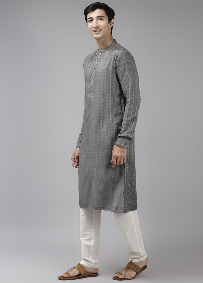 2 Pc Grey Woven Silk Kurta Set VDVSD240676 - Indian Silk House Agencies