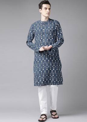 2 Pc Blue Printed Cotton Kurta Set VDVSD240620 - Indian Silk House Agencies