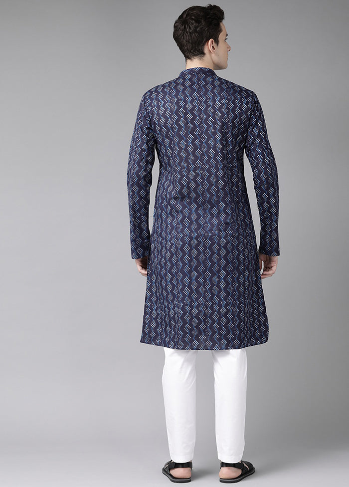 2 Pc Blue Printed Cotton Kurta Set VDVSD240623 - Indian Silk House Agencies