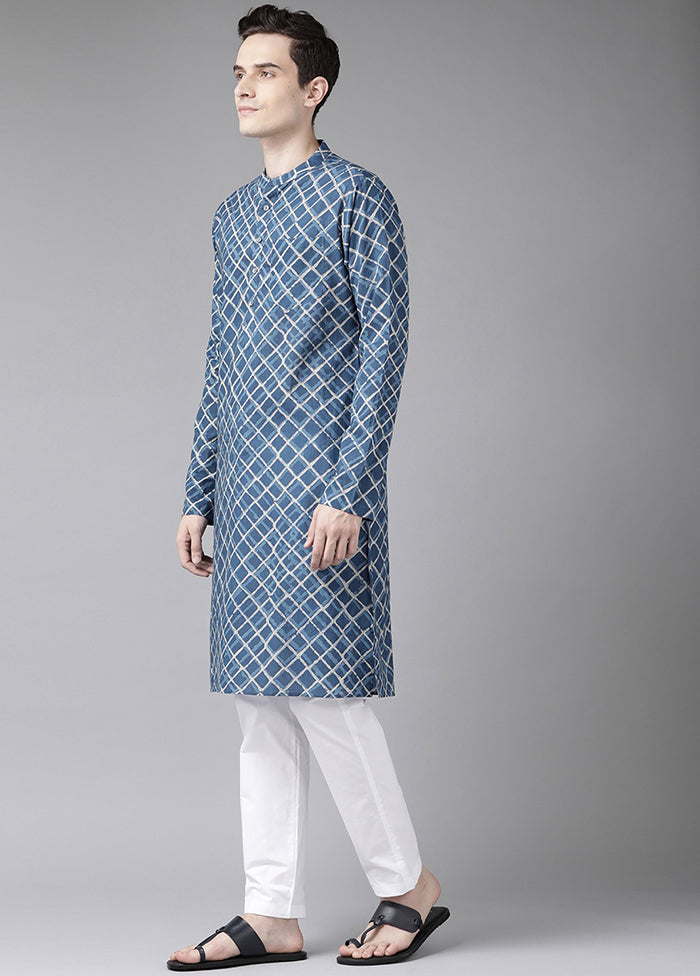 2 Pc Blue Printed Cotton Kurta Set VDVSD240624 - Indian Silk House Agencies