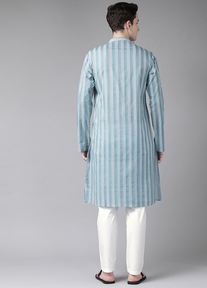 2 Pc Sky Blue Printed Cotton Kurta Set VDVSD240633 - Indian Silk House Agencies