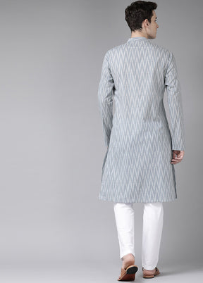 2 Pc Grey Printed Cotton Kurta Set VDVSD240636 - Indian Silk House Agencies