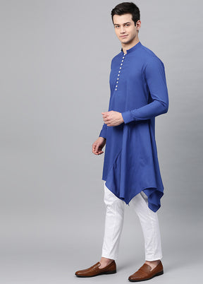 2 Pc Blue Solid Cotton Kurta Set VDVSD240595 - Indian Silk House Agencies