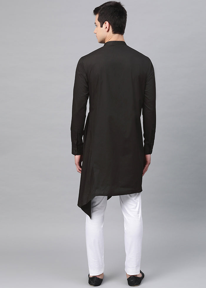 2 Pc Black Solid Cotton Kurta Set VDVSD240600 - Indian Silk House Agencies