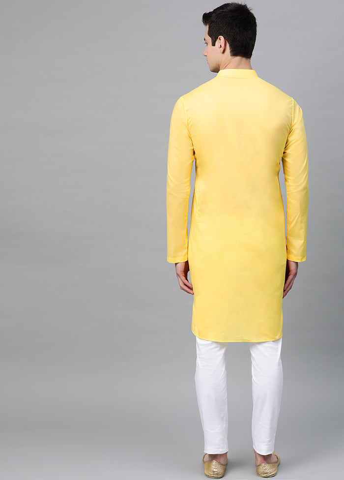 2 Pc Yellow Embroidered Cotton Kurta Set VDVSD240601 - Indian Silk House Agencies