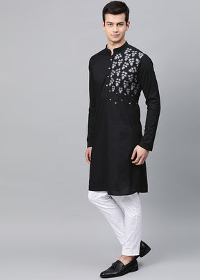 2 Pc Black Embroidered Cotton Kurta Set VDVSD240602 - Indian Silk House Agencies