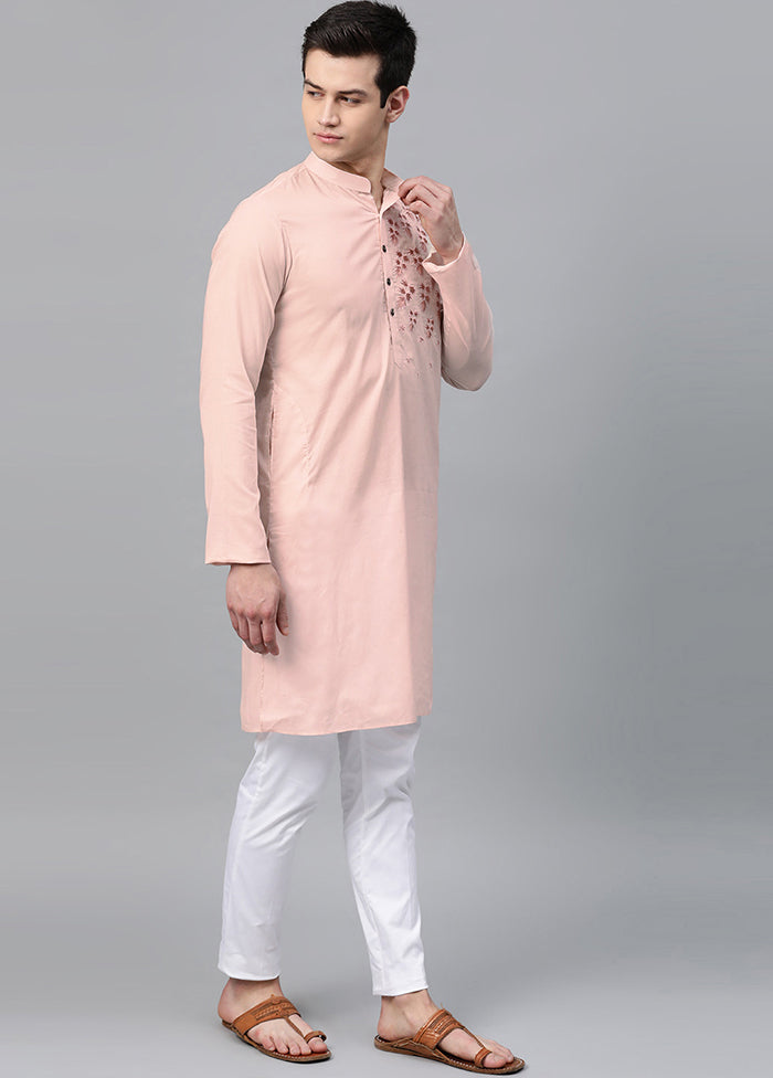 2 Pc Light Pink Embroidered Cotton Kurta Set VDVSD240603 - Indian Silk House Agencies