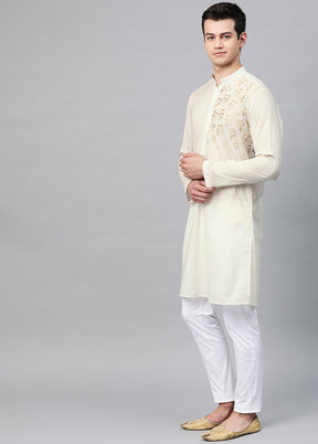 2 Pc Off White Embroidered Cotton Kurta Set VDVSD240607 - Indian Silk House Agencies