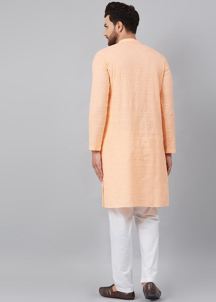 2 Pc Peach Pure Cotton Kurta Pajama Set VDVSD200134 - Indian Silk House Agencies