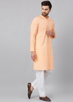 2 Pc Peach Pure Cotton Kurta Pajama Set VDVSD200135 - Indian Silk House Agencies