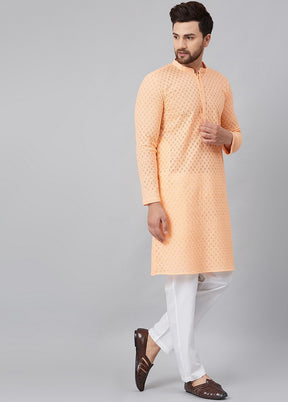 2 Pc Peach Pure Cotton Kurta Pajama Set VDVSD200136 - Indian Silk House Agencies