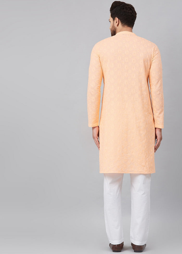 2 Pc Peach Pure Cotton Kurta Pajama Set VDVSD200137 - Indian Silk House Agencies