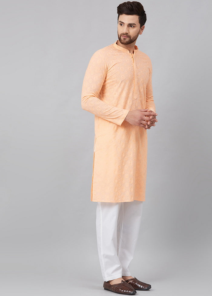 2 Pc Peach Pure Cotton Kurta Pajama Set VDVSD200137 - Indian Silk House Agencies