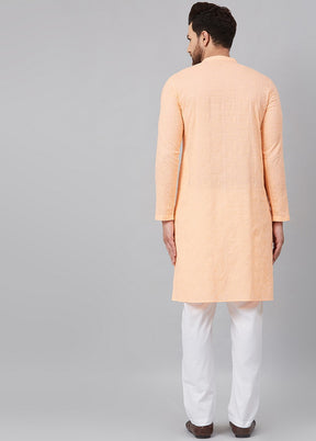 2 Pc Peach Pure Cotton Kurta Pajama Set VDVSD200138 - Indian Silk House Agencies