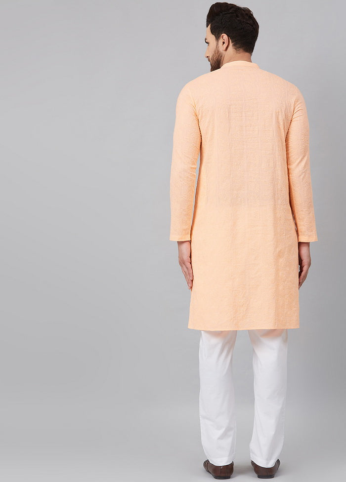 2 Pc Peach Pure Cotton Kurta Pajama Set VDVSD200138 - Indian Silk House Agencies