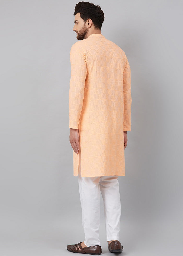 2 Pc Peach Pure Cotton Kurta Pajama Set VDVSD200139 - Indian Silk House Agencies