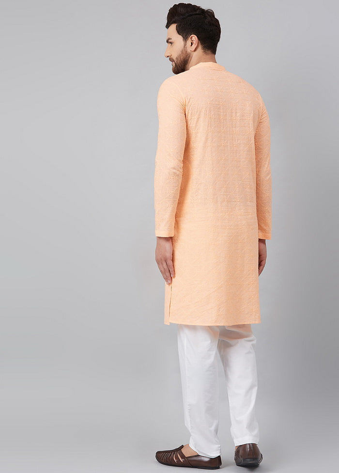2 Pc Peach Pure Cotton Kurta Pajama Set VDVSD200140 - Indian Silk House Agencies