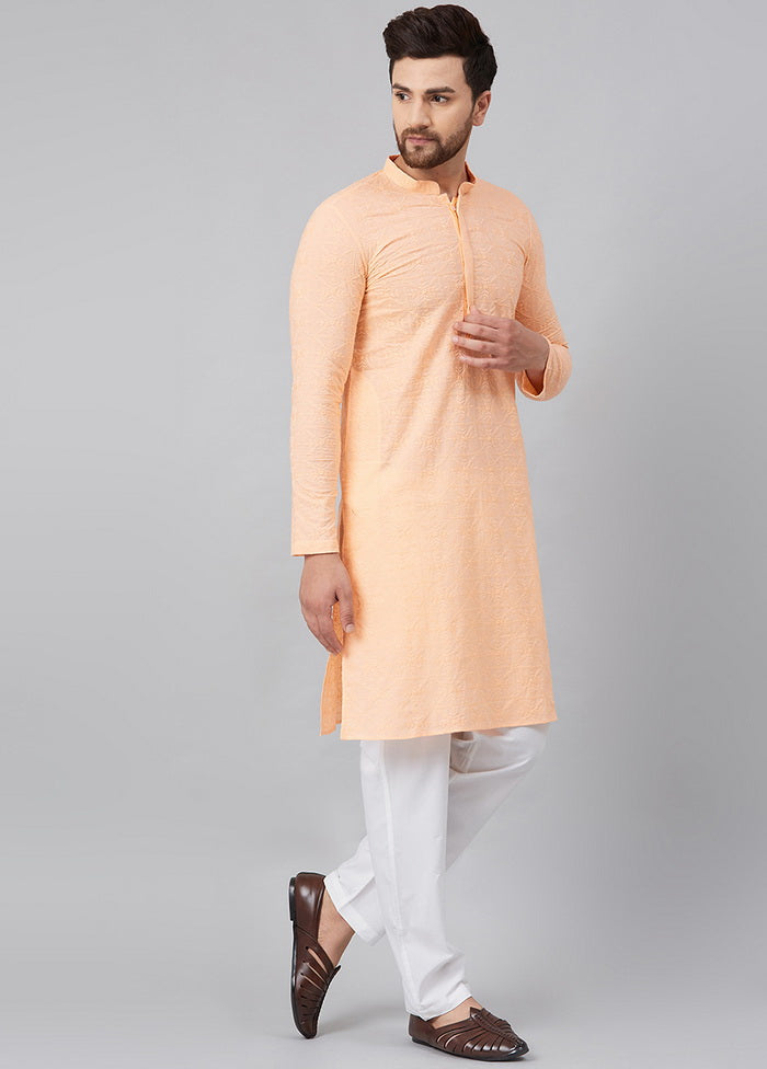 2 Pc Peach Pure Cotton Kurta Pajama Set VDVSD200140 - Indian Silk House Agencies