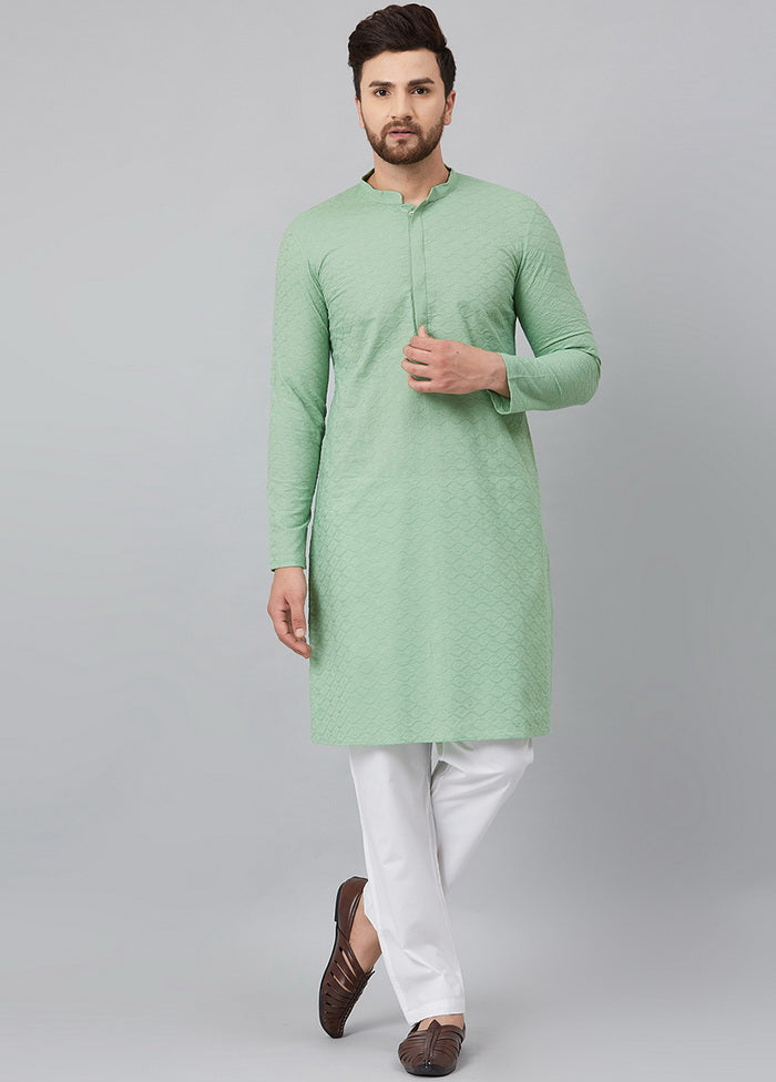 2 Pc Green Pure Cotton Kurta Pajama Set VDVSD200142 - Indian Silk House Agencies