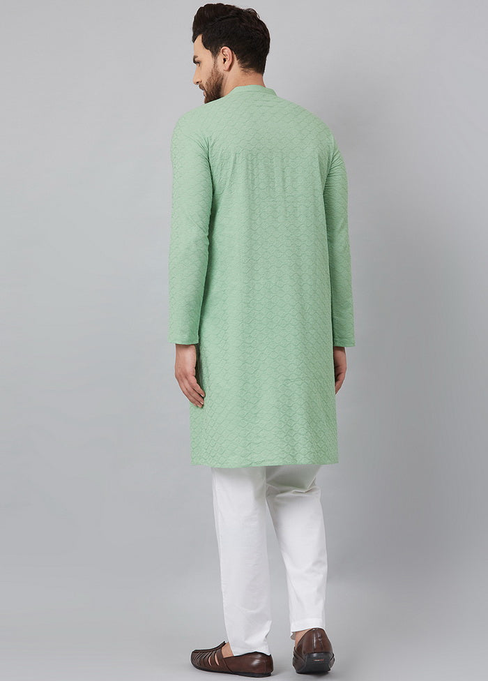 2 Pc Green Pure Cotton Kurta Pajama Set VDVSD200142 - Indian Silk House Agencies
