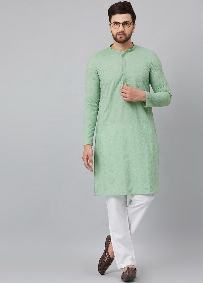 2 Pc Green Pure Cotton Kurta Pajama Set VDVSD200143 - Indian Silk House Agencies