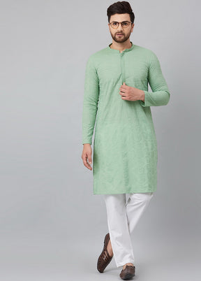 2 Pc Green Pure Cotton Kurta Pajama Set VDVSD200143 - Indian Silk House Agencies