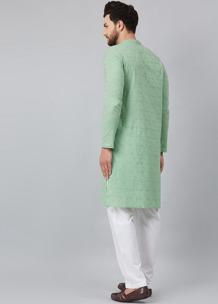 2 Pc Green Pure Cotton Kurta Pajama Set VDVSD200144 - Indian Silk House Agencies