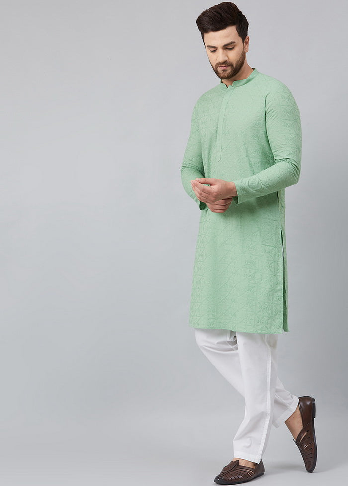 2 Pc Green Pure Cotton Kurta Pajama Set VDVSD200144 - Indian Silk House Agencies