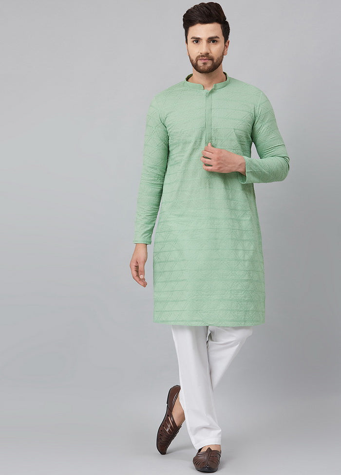2 Pc Green Pure Cotton Kurta Pajama Set VDVSD200147 - Indian Silk House Agencies