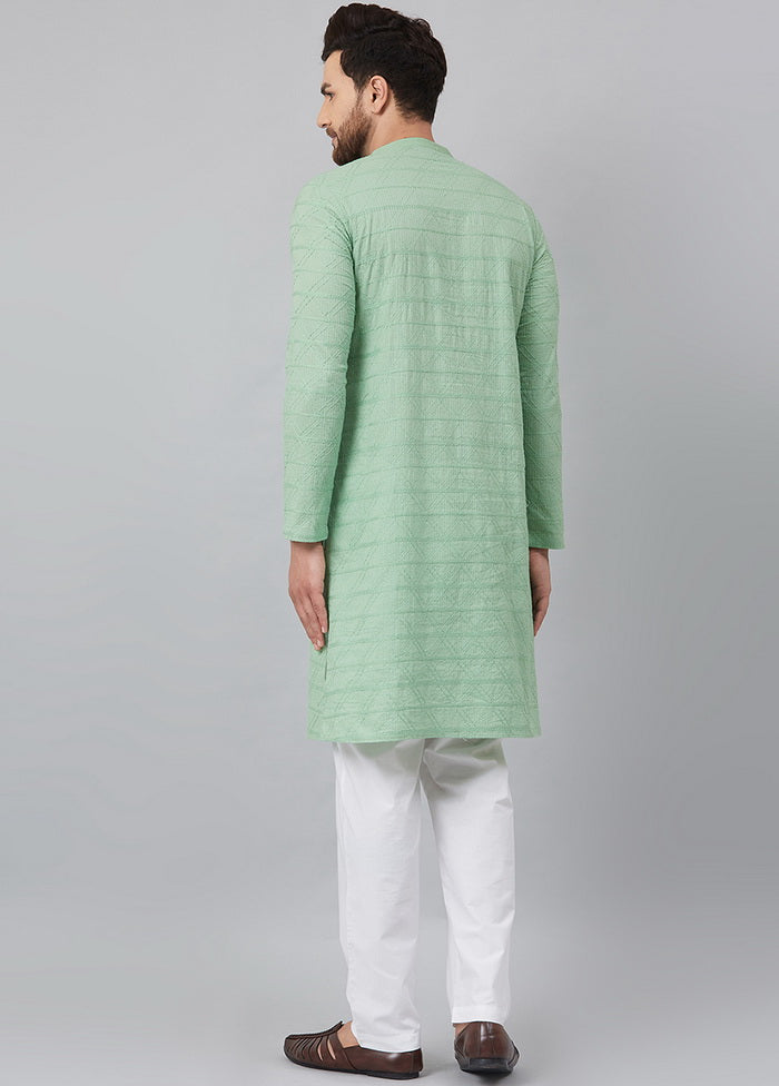 2 Pc Green Pure Cotton Kurta Pajama Set VDVSD200147 - Indian Silk House Agencies