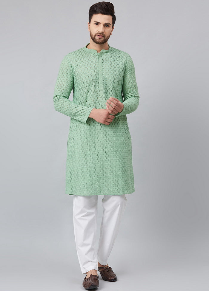 2 Pc Green Pure Cotton Kurta Pajama Set VDVSD200149 - Indian Silk House Agencies