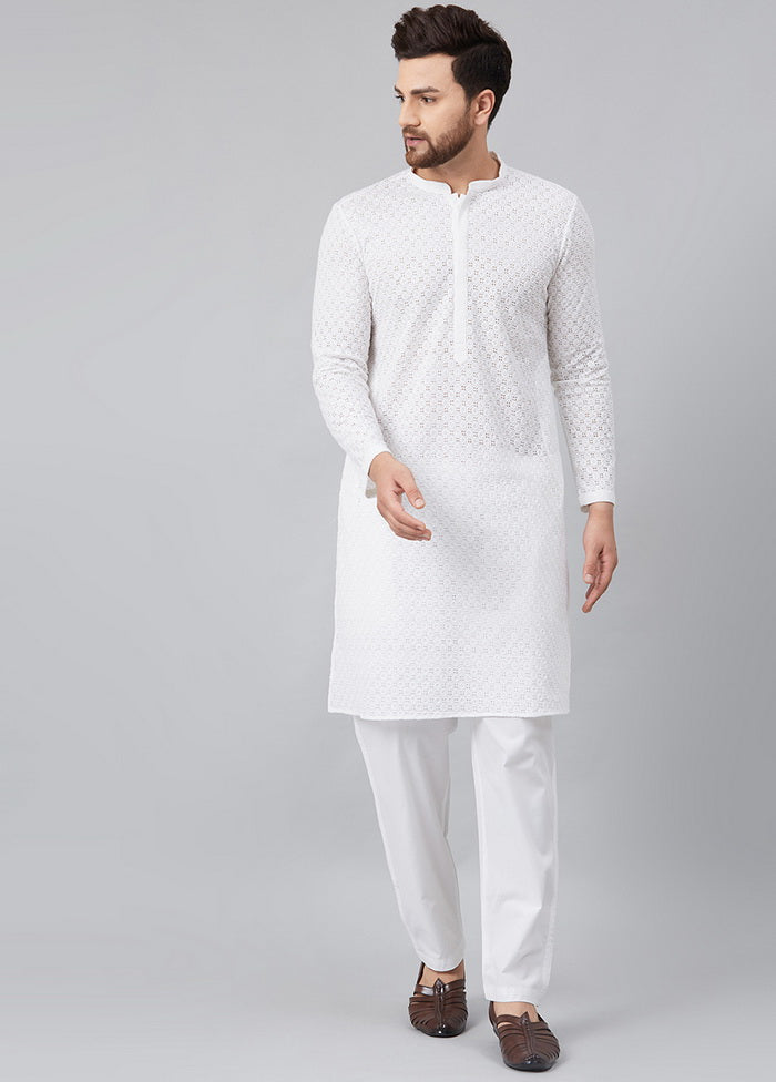 2 Pc White Pure Cotton Kurta Pajama Set VDVSD200151 - Indian Silk House Agencies