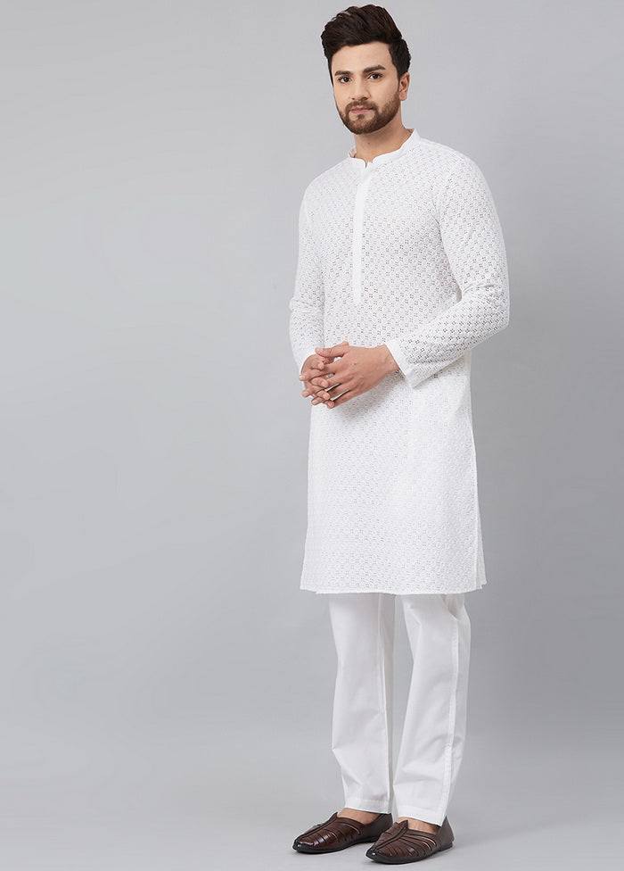 2 Pc White Pure Cotton Kurta Pajama Set VDVSD200151 - Indian Silk House Agencies