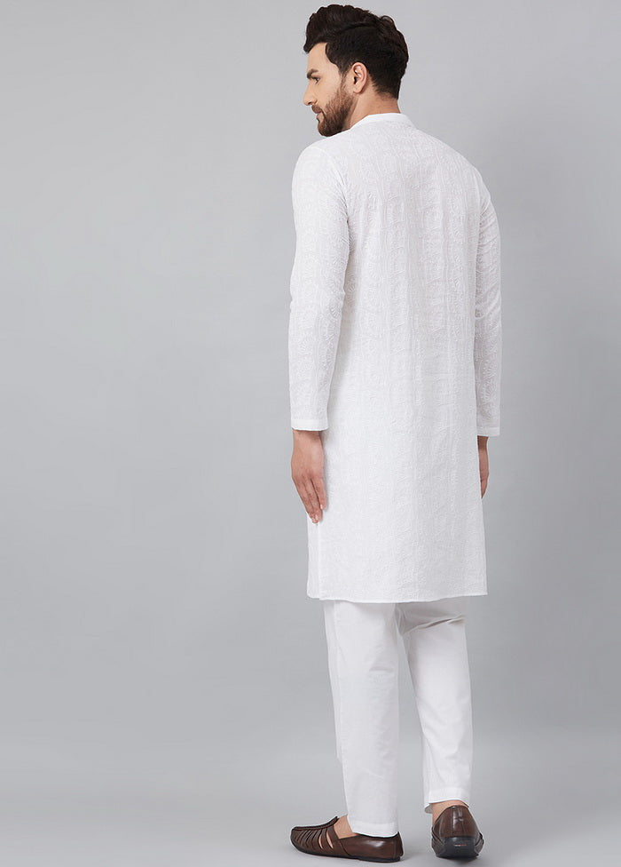 2 Pc White Pure Cotton Kurta Pajama Set VDVSD200152 - Indian Silk House Agencies
