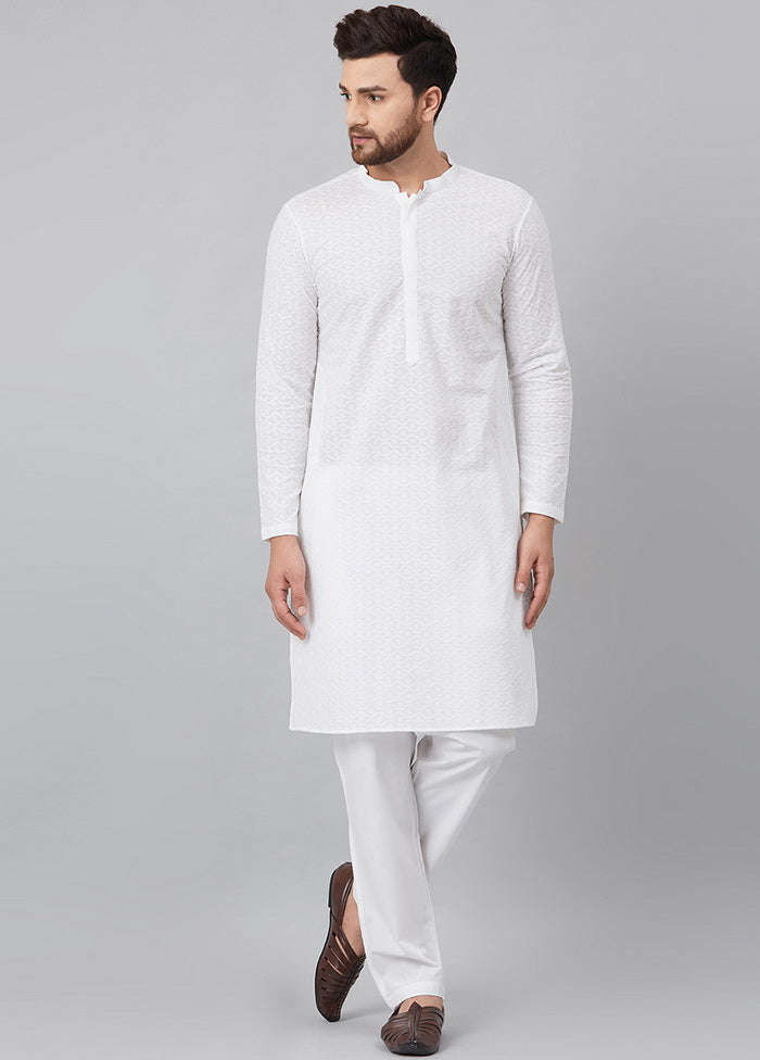 2 Pc White Pure Cotton Kurta Pajama Set VDVSD200153 - Indian Silk House Agencies