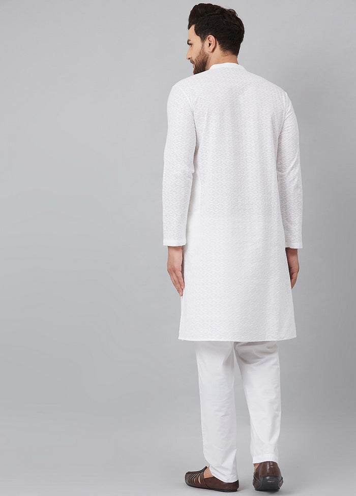 2 Pc White Pure Cotton Kurta Pajama Set VDVSD200153 - Indian Silk House Agencies