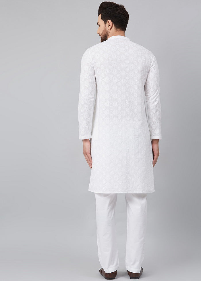 2 Pc White Pure Cotton Kurta Pajama Set VDVSD200154 - Indian Silk House Agencies
