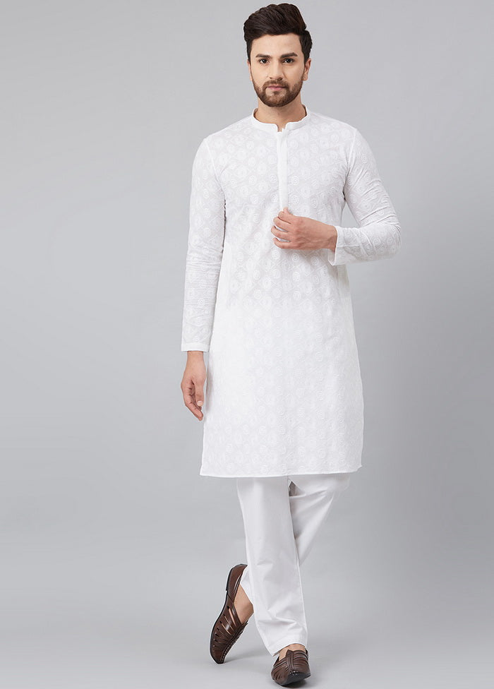 2 Pc White Pure Cotton Kurta Pajama Set VDVSD200154 - Indian Silk House Agencies
