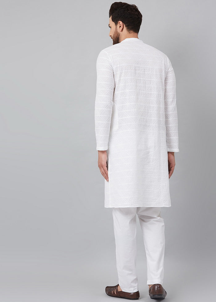 2 Pc White Pure Cotton Kurta Pajama Set VDVSD200155 - Indian Silk House Agencies
