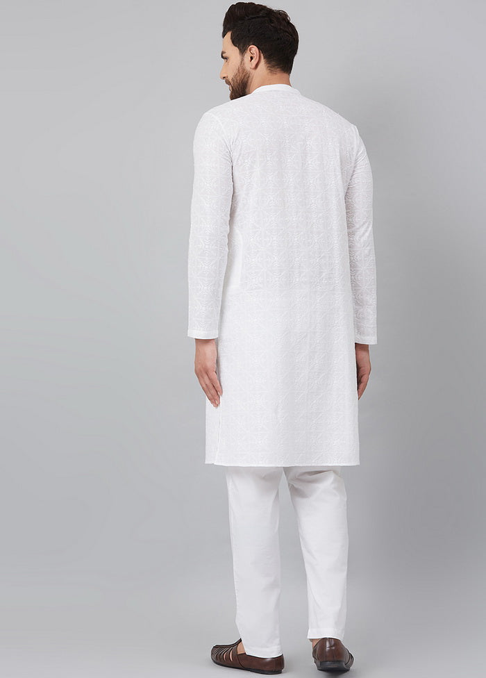 2 Pc White Pure Cotton Kurta Pajama Set VDVSD200156 - Indian Silk House Agencies