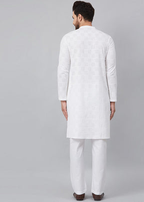 2 Pc White Pure Cotton Kurta Pajama Set VDVSD200157 - Indian Silk House Agencies