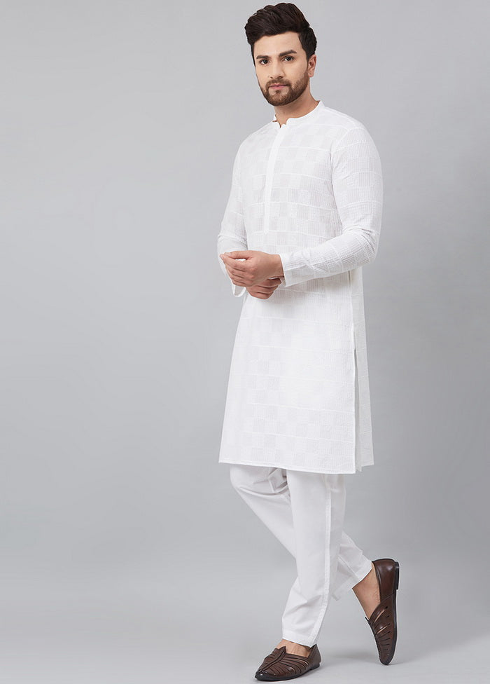 2 Pc White Pure Cotton Kurta Pajama Set VDVSD200157 - Indian Silk House Agencies