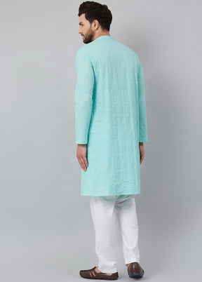 2 Pc Turquoise Pure Cotton Kurta Pajama Set VDVSD200161 - Indian Silk House Agencies