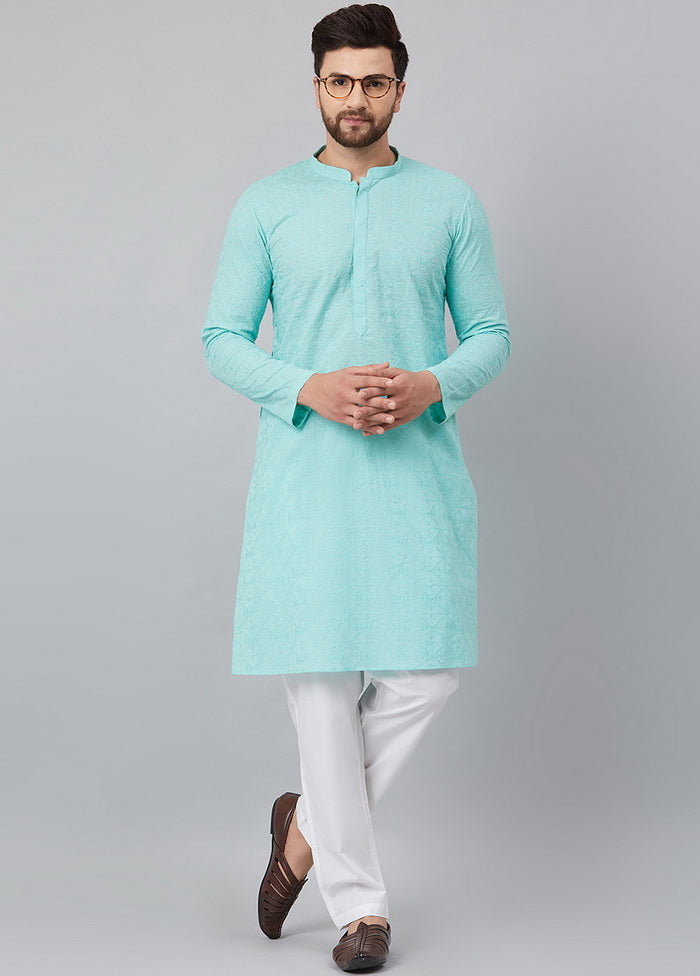 2 Pc Turquoise Pure Cotton Kurta Pajama Set VDVSD200162 - Indian Silk House Agencies